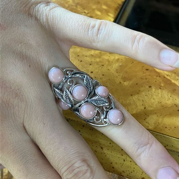 Genuine Pink Opal Sterling Silver Cocktail Ring Size 6 - Picture 4 of 9